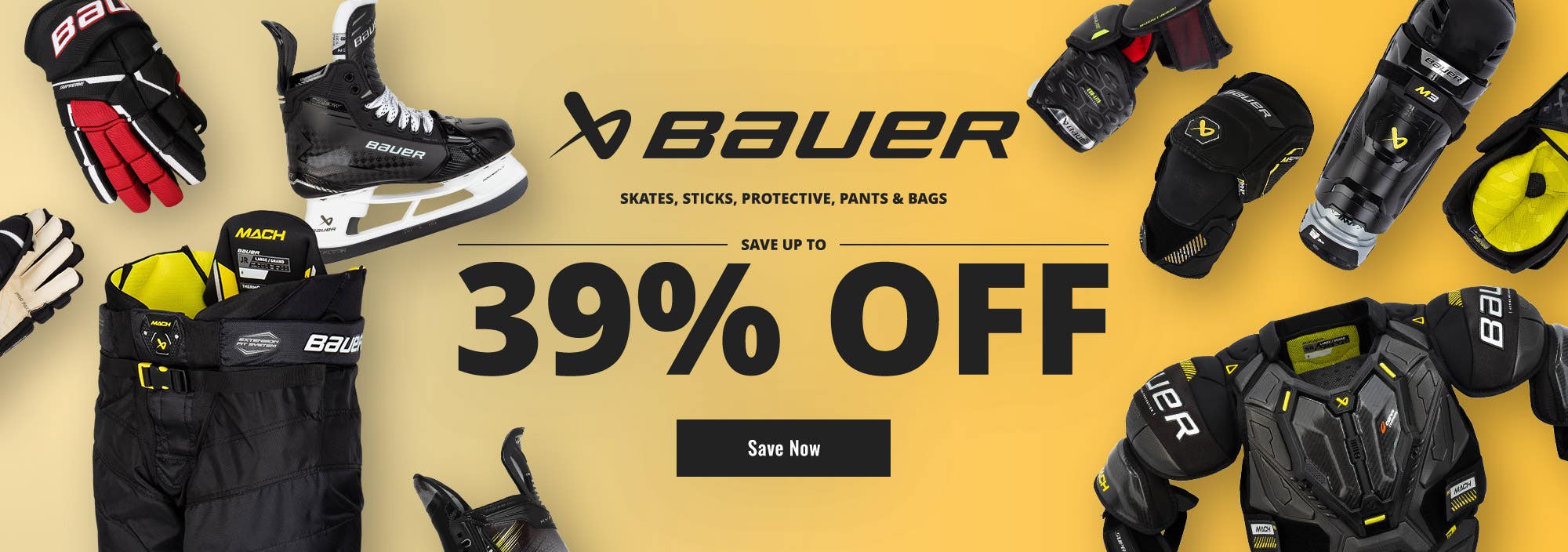Up to 39% off Bauer skates, sticks, protective, pants & bags