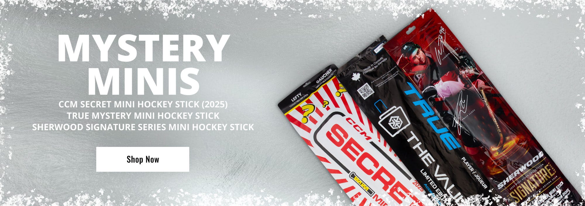 Mystery minis. CCM Secret Mini Hockey Stick (2025), True Mystery Mini Hockey Stick, Sherwood Signature Series Mini Hockey Stick