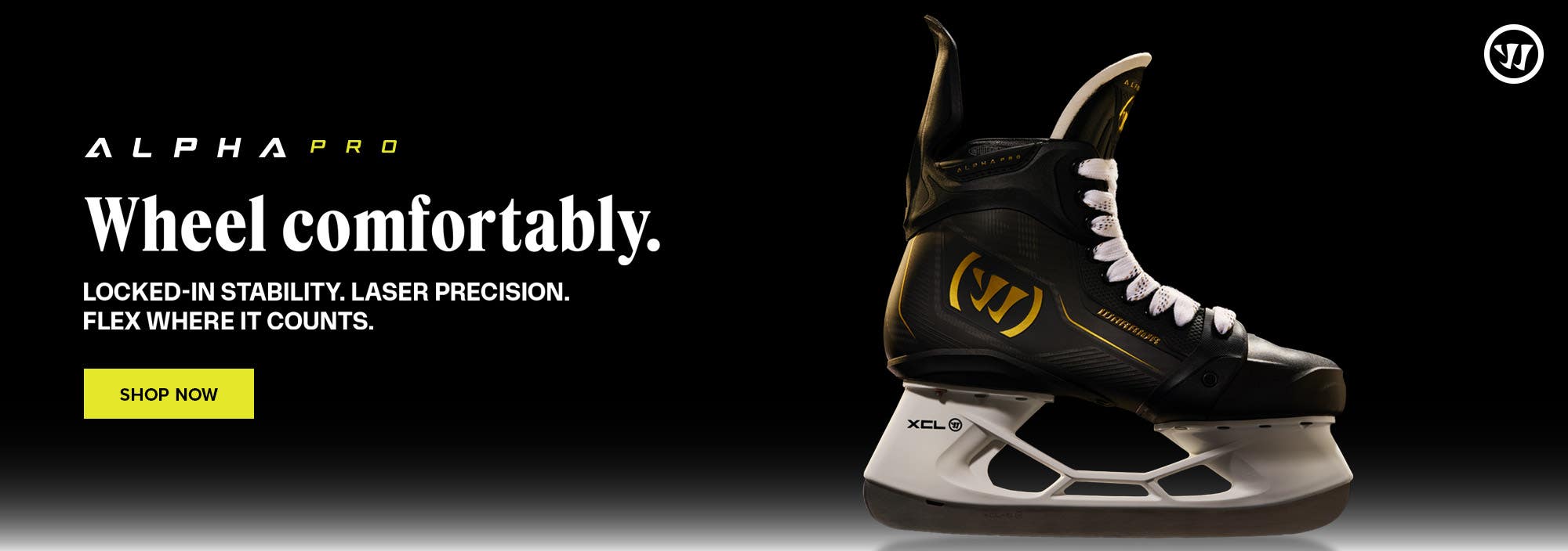 Warrior Alpha Pro Hockey Skates. Wheel comfortably. Locked-in stability, laser precision, flex where it counts.