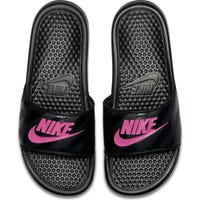 "Nike Benassi JDI Womens Slide Sandals - Black/Vivid Pink/Black Size 7.0"