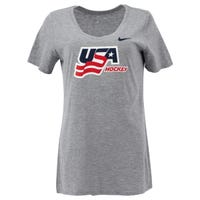 Nike USA Hockey Women's V-Neck Short Sleeve T-Shirt in Grey Size X-Small