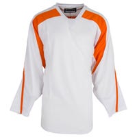 Monkeysports Premium Youth Practice Hockey Jersey in White/Orange Size Goal Cut (Junior)