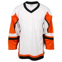 "Stadium Adult Hockey Jersey - in White/Orange/Black Size Goal Cut (Intermediate)"