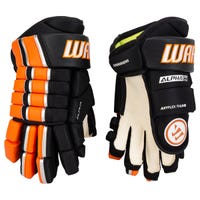 Warrior Alpha FR Pro Junior Hockey Gloves in Black/Orange Size 12in