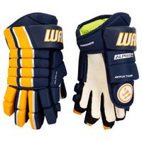 Warrior Alpha FR Pro Junior Hockey Gloves in Navy/Gold Size 12in