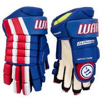 Warrior Alpha FR Pro Junior Hockey Gloves in Royal/Red/White Size 12in