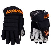 Winnwell Classic 4-Roll Junior Hockey Gloves | Polyester Knit in Black/Orange Size 11in