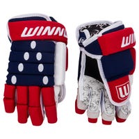 Winnwell Classic 4-Roll Junior Hockey Gloves | Polyester Knit in Red/Navy/White Size 12in