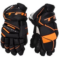 True Catalyst 7X Junior Hockey Gloves in Black/Orange Size 12in