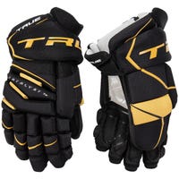 True Catalyst 7X Senior Hockey Gloves in Black/Gold Size 14in