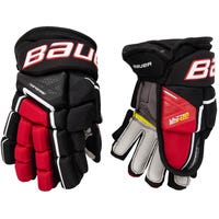 Bauer Supreme Ultrasonic Junior Hockey Gloves in Black/Red Size 10in