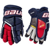 Bauer Supreme Ultrasonic Junior Hockey Gloves in Navy/Red/White Size 10in