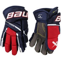 "Bauer Supreme M5 Pro Junior Hockey Gloves in Navy/Red/White Size 11in"