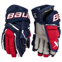 "Bauer Supreme Mach Senior Hockey Gloves in Navy/Red/White Size 14in"