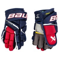 "Bauer Supreme Mach Junior Hockey Gloves in Navy/Red/White Size 10in"