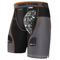 Shock Doctor 375 Senior Ultra PowerStride Hockey Short w/Aircore Hard Cup in Black/Grey Size X-Small