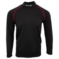 "CCM Senior Athletic Fit Long Sleeve Shirt W/Integrated Non-BNQ Neck Protection in Black Size Small"