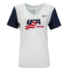 Nike USA Hockey Dri-Fit Cotton Slub V-Neck Women's Short Sleeve Tee Shirt