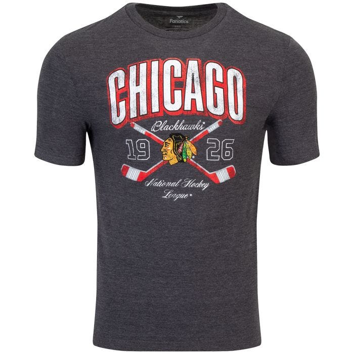 Fanatics Chicago Blackhawks Cross Sticks Short Sleeve T Shirt in Charcoal Size Small