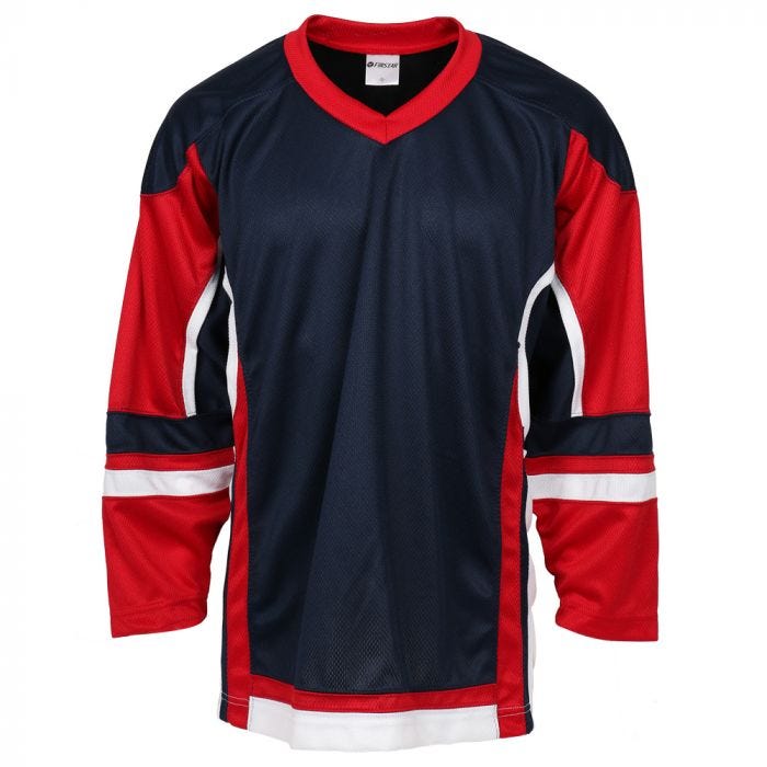 red blue and white jersey