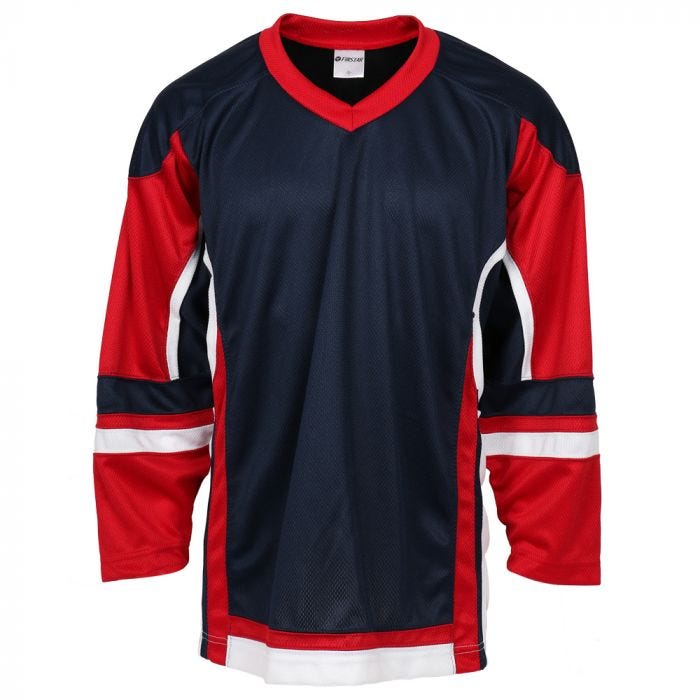 red and blue hockey jersey