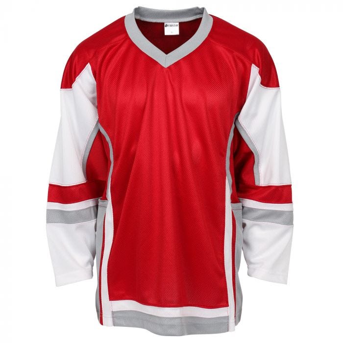 Stadium Adult Hockey Jersey - in White/Orange/Black Size Goal Cut (Intermediate)