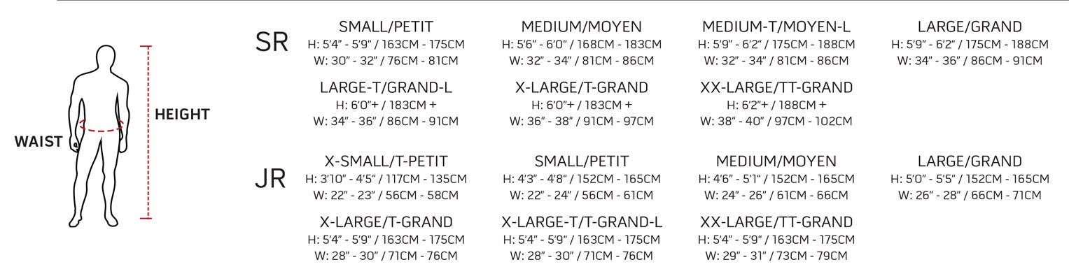 warrior hockey pants sizing chart 2017