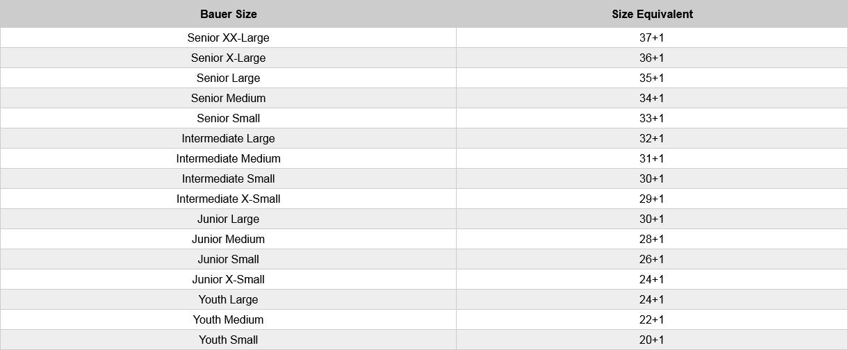 Bauer Goalie Leg Pad Sizing Chart
