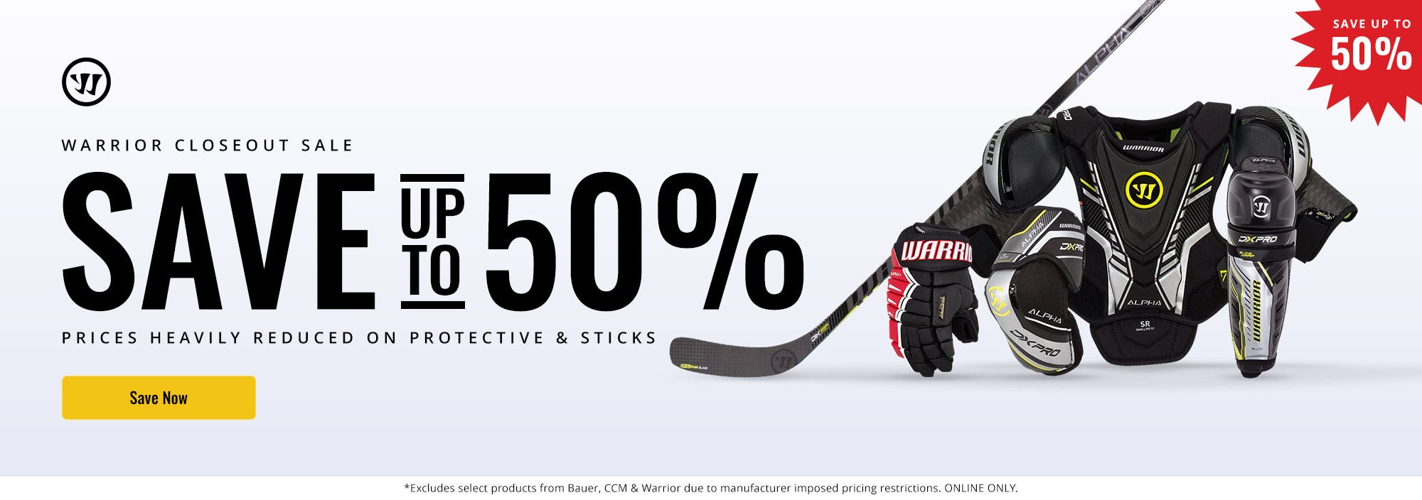  Warrior Closeout Sale: Save up to 50% on Protective and Sticks