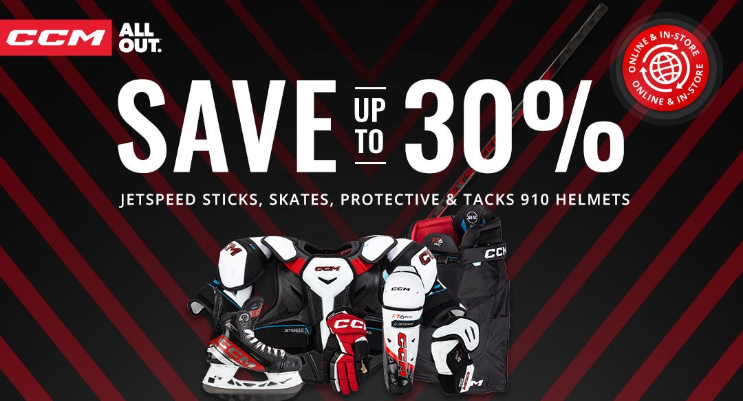 CCM Price Reductions: Save up to 30% on Jetspeed sticks, skates, protective & Tacks 910 helmets