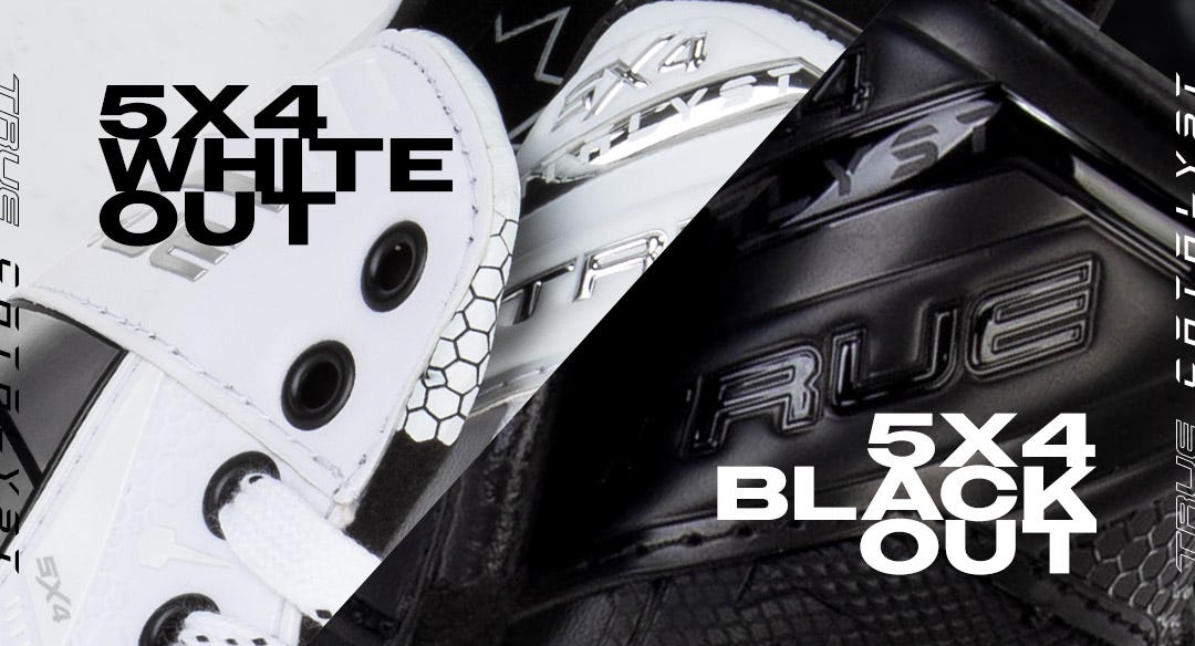 True Catalyst 5X4 White Out and 5X4 Black Out Hockey Skates