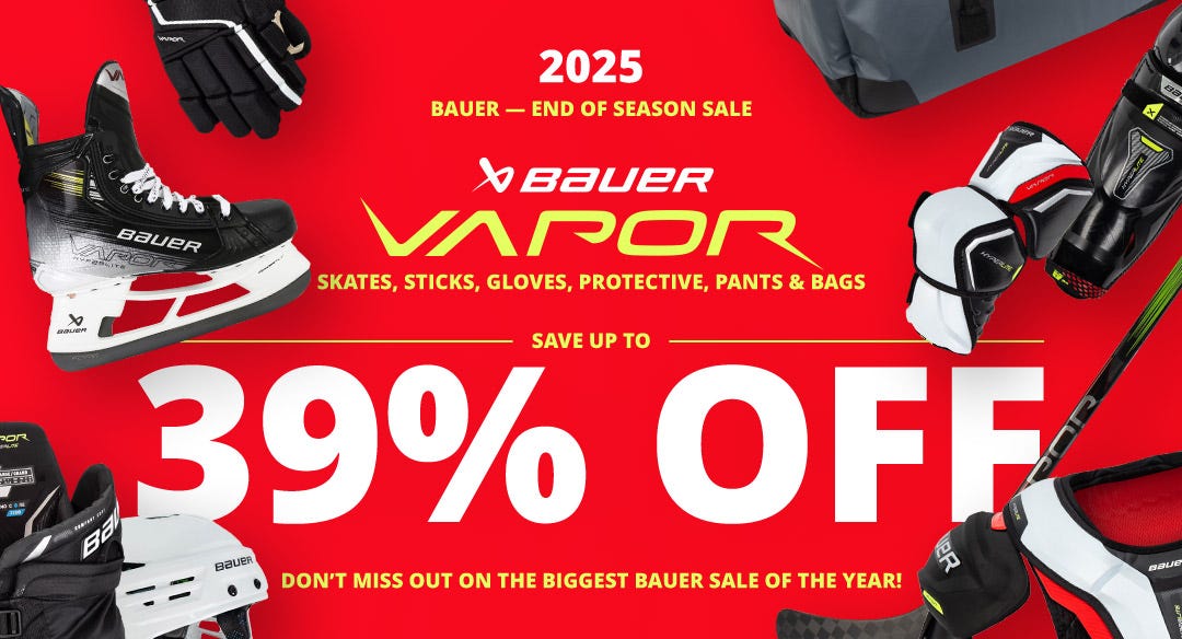 Up to 39% off Bauer Vapor sticks, skates, helmets, gloves, protective, pants & bags