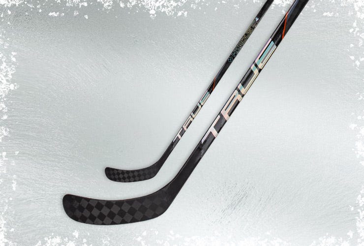 True HZRDUS hockey sticks on an icy background