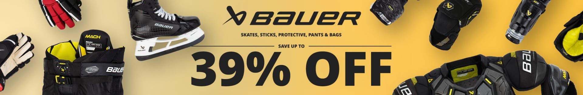 Up to 39% off Bauer skates, sticks, protective, pants & bags