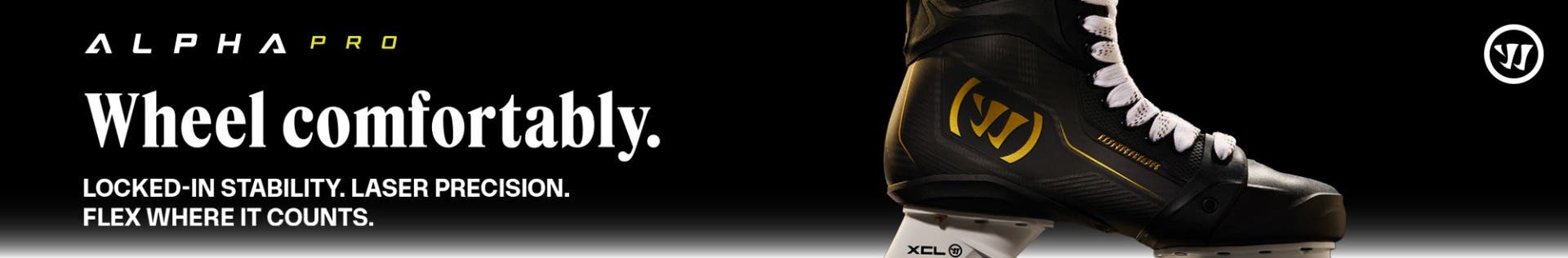 Warrior Alpha Pro Hockey Skates. Wheel comfortably. Locked-in stability, laser precision, flex where it counts.