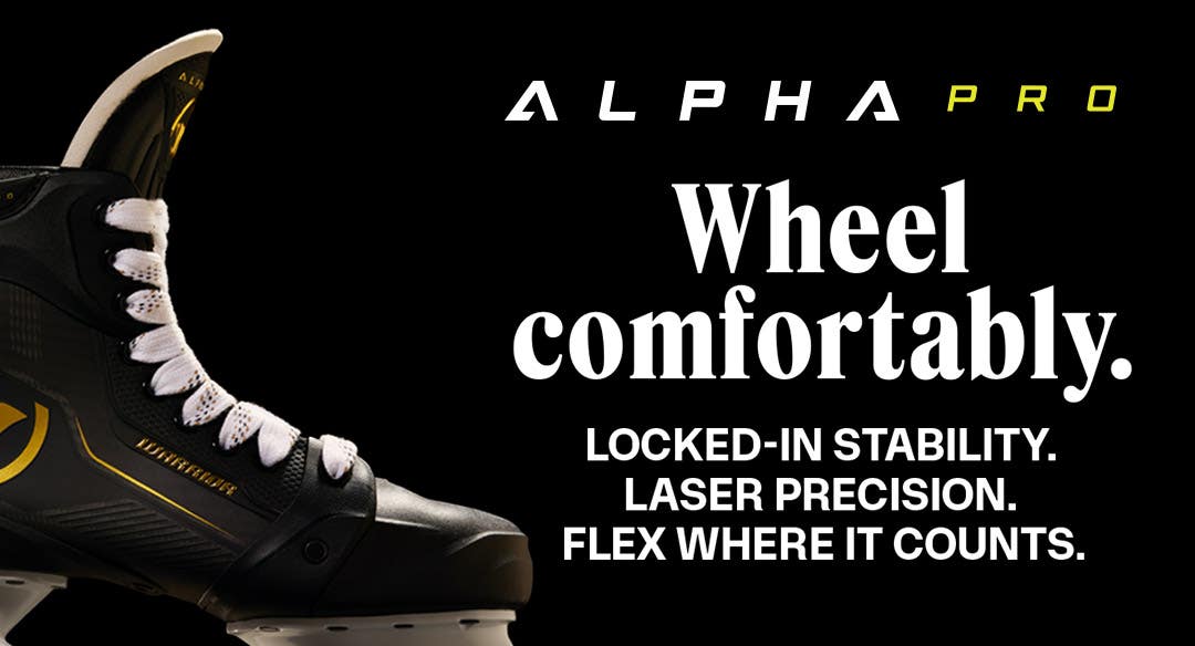 Warrior Alpha Pro Hockey Skates. Wheel comfortably. Locked-in stability, laser precision, flex where it counts.