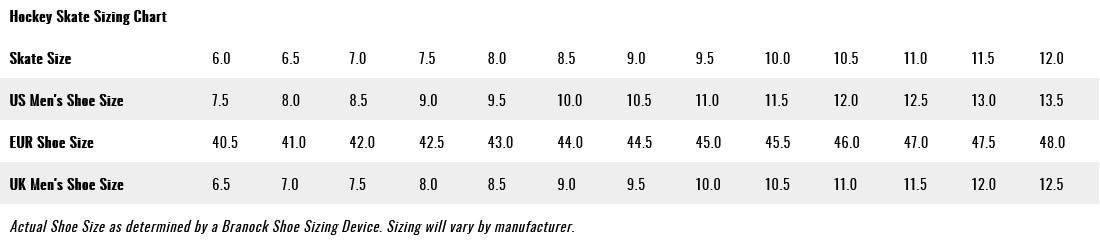 Hockey Skate Sizing Chart