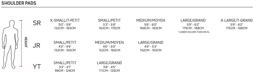 warrior hockey shoulder pads sizing chart