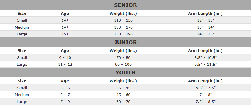 Bauer Elbow Pad Sizing Chart