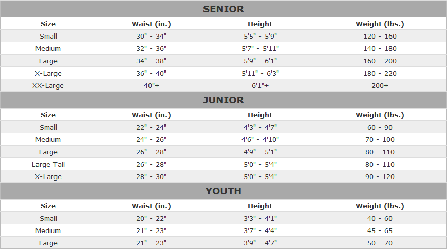 bauer practice jersey size chart