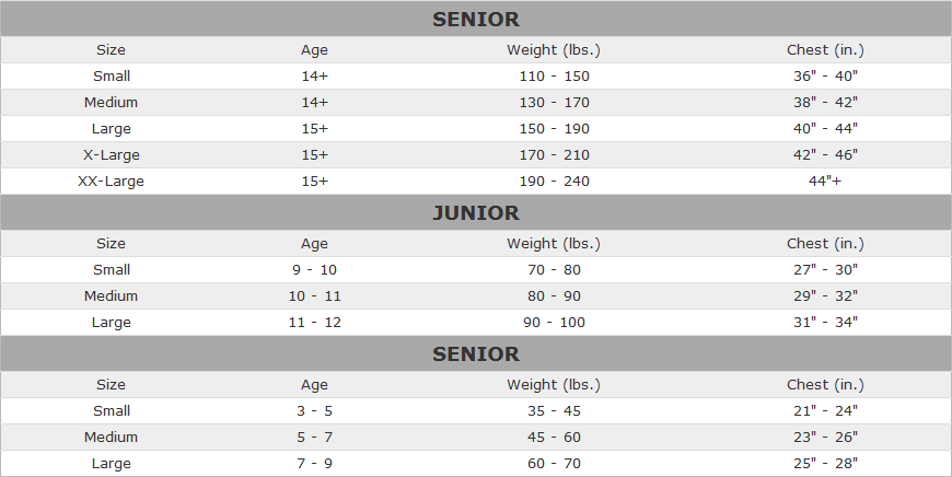 Bauer Shoulder Pad Sizing Chart