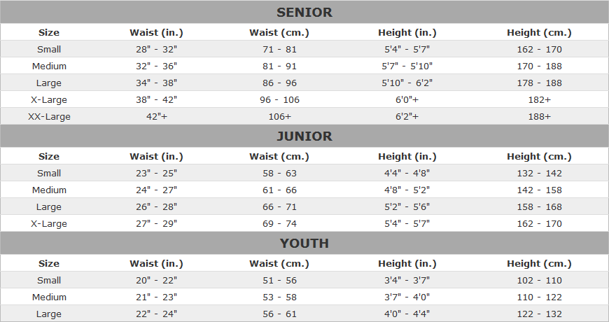 CCM Hockey Pant Sizing Chart