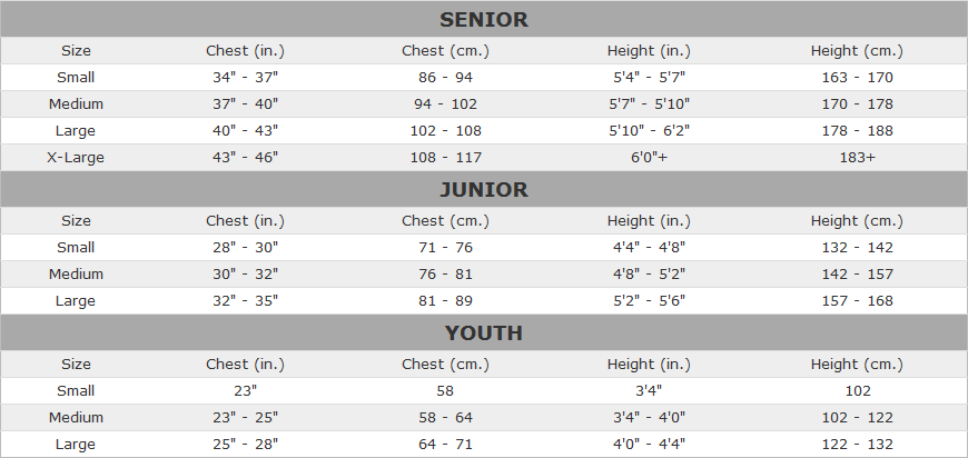 CCM Shoulder Pad Sizing Chart