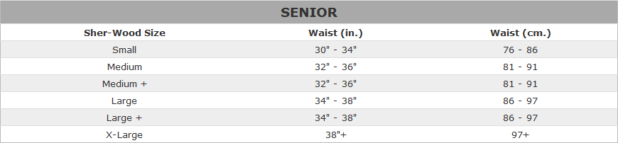 Sher-Wood Hockey Pant Sizing Chart