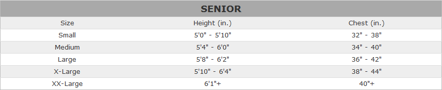 Sher-Wood Shoulder Pad Sizing Chart