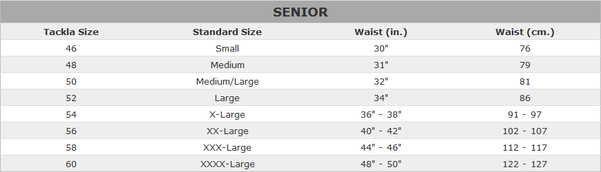 Tackla Girdle Sizing Chart