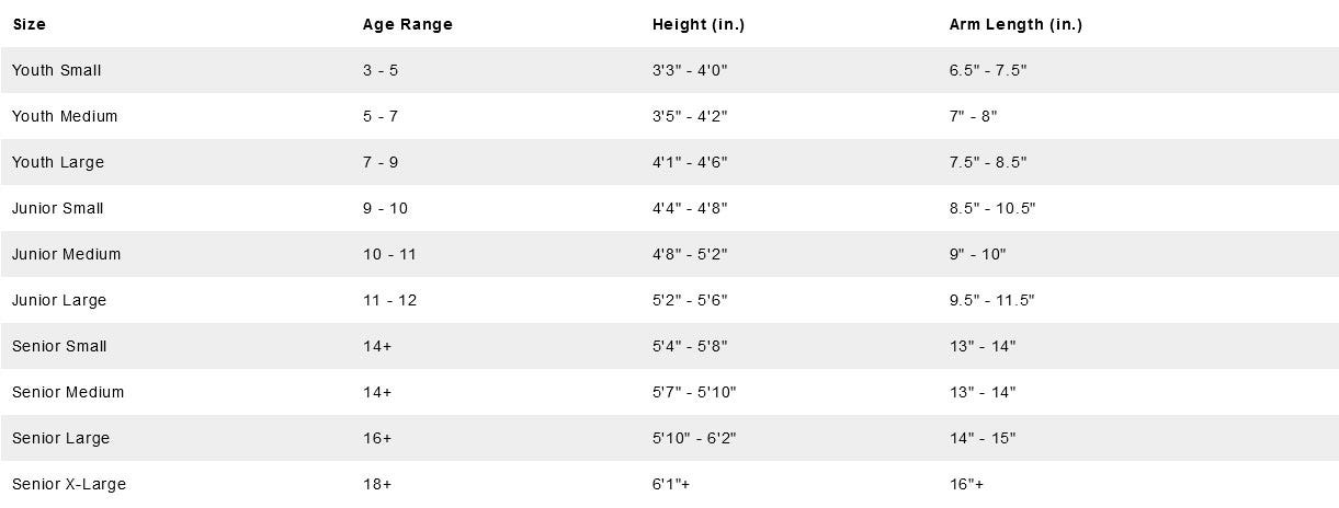 Hockey Elbow Pads Sizing Chart